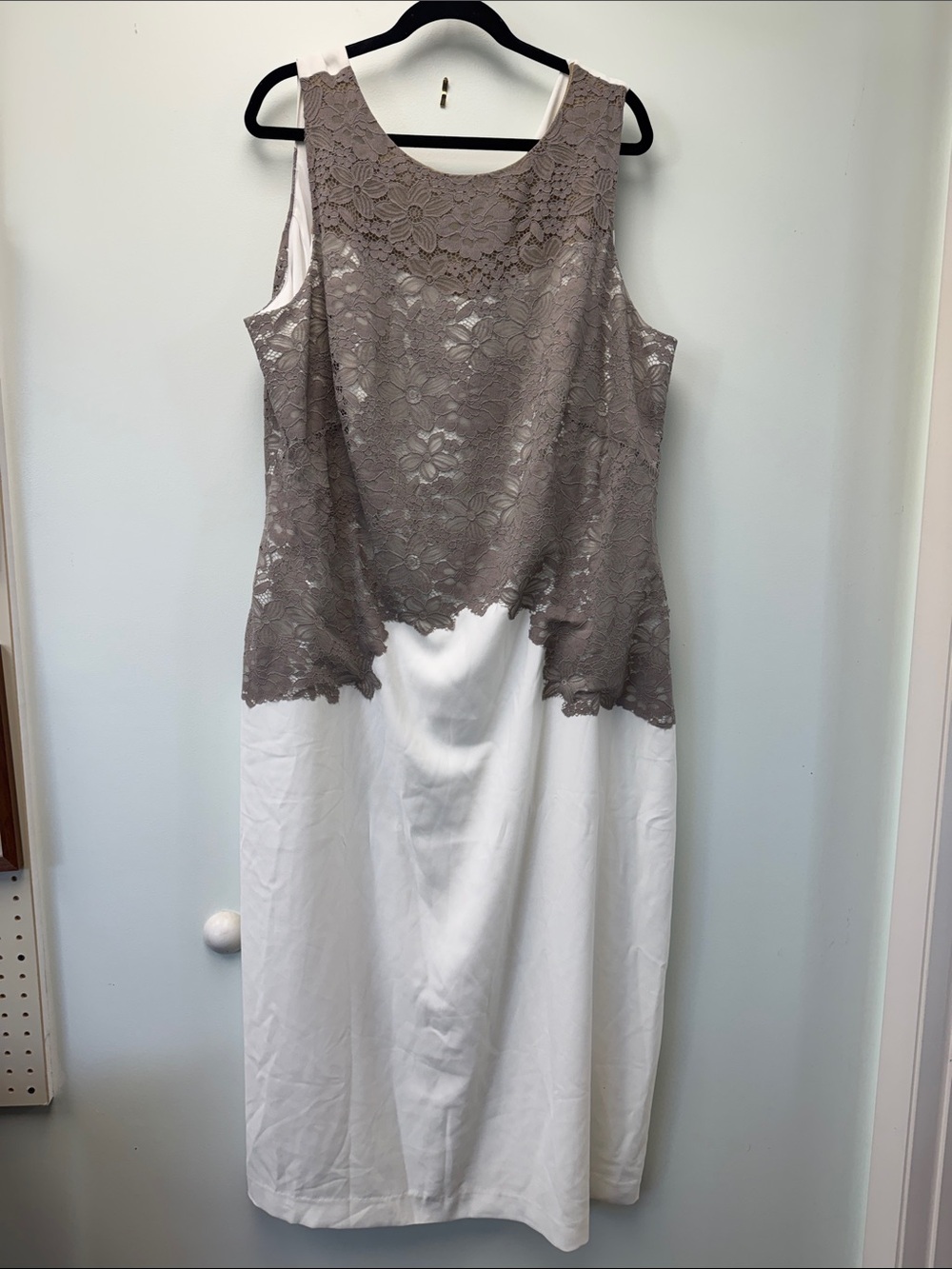 Midnight Velvet Taupe Lace Overlay Dress with White Skirt